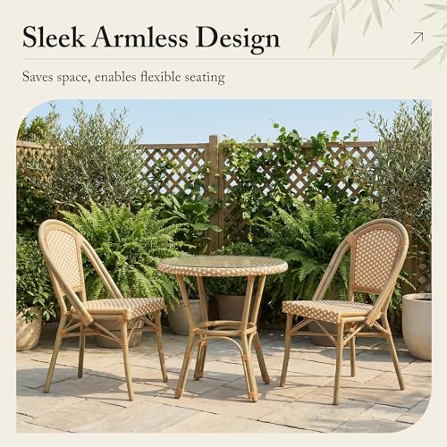 Image of PURPLE LEAF Patio Dining Chair Set of 1 Outdoor French Aluminium Frame in Champagne Finish with Amber & White Woven Rattan for Indoor Kitchen Deck Bistros Cafe Restaurant