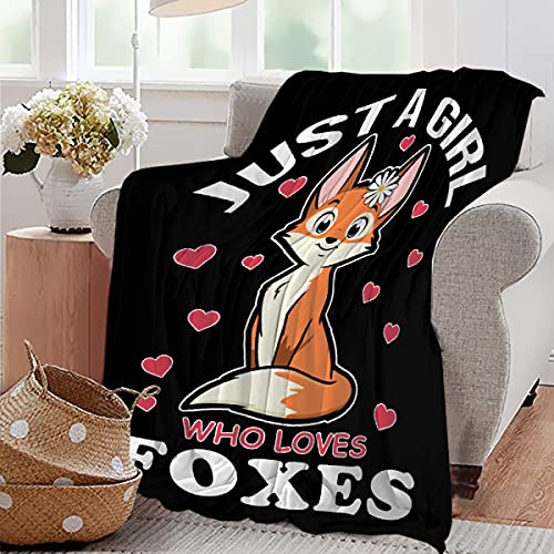 Image of Fox Blanket Stuffed Animal Gift for Women Kids Fleece Throws-Just A Girl Who Loves Foxes Lightweight Plush Toddler Christmas Decor Super Soft Flannel Blankets for Bedding Chair-50x60 Inches