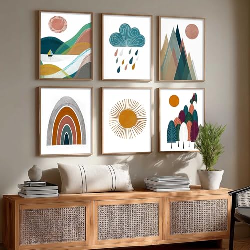 Image of kotart Boho Art Home Decoration Paintings With Frame For Living Room Bed Hotel Wall Decor Digital Reprint Set Of 6 (14X20 Inch)