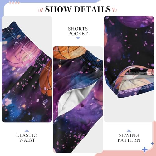 ZZXXB Galaxy Basketballs Boys Long Pants Soft Trousers Elastic Waist Kids Lounge Bottoms with Pockets S-XL4