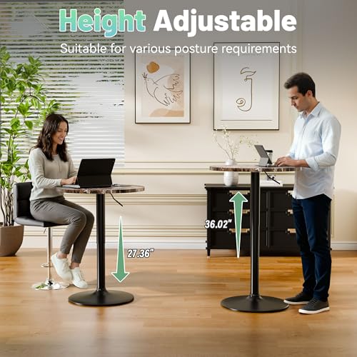Image of Furmax Bistro Pub Table Height Adjustable Round Bar Table 27.4-36 Inches, 360Swivel Cocktail Table for Dining Room, Party, Cafe (4, Marble-Black)