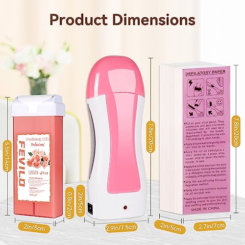 Image of Roll On Waxing Kit for Sensitive Skin - Hair Removal with 2 Rose Soft Wax Cartridges and 100 Non-Woven Wax Strips, 10 Wipes