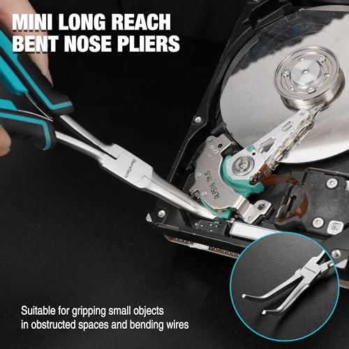 DURATECH 2PCS 7" Long Reach Needle Nose Pliers Set, Long Nose Pliers & Bent Nose Pliers, Small Needle Nose Pliers for Jewelry Making, Wire Wrapping, Wire Bending and Object Gripping on Narrow Space - Image 6