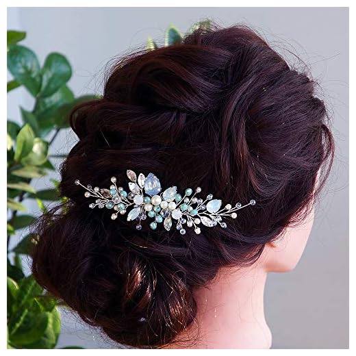 Anglacesmade - Peineta para novia, cristal y perlas, color azul ópalo en la parte trasera, para bodas, bailes, fiestas, festivales, accesorios para el pelo para mujeres y niñas