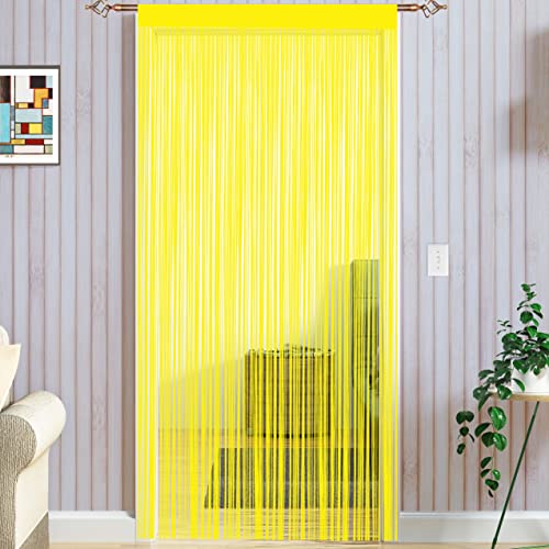 Rideaux à cordes style spaghetti Taiyuhomes faits à la main - Divise-pièces multifonctions - Grillage-moustiquaire pour fenêtres et portes, jaune, 90x200cm