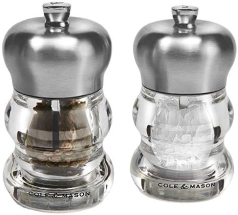 Cole & Mason Ascot Pepper Mill, Metallic, 10 cm with Ascot Salt Mill, Metallic, 10 cm