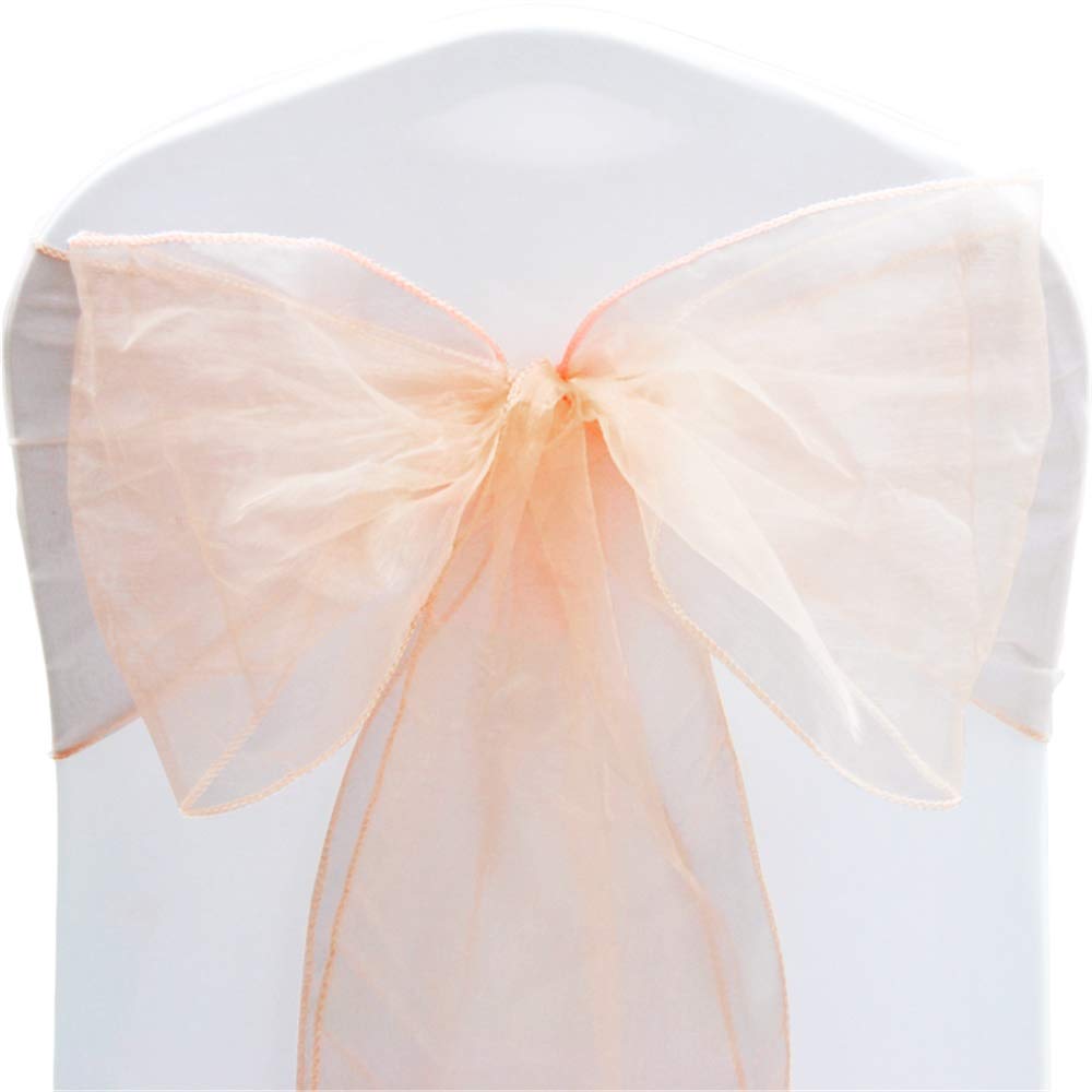 Time to Sparkle Pack of 50 Organza Sashes 22x280cm/9x110inch Wider Sash Fuller Bows Chair Cover Bows Sash for Wedding Party Birthday Decoration - Peach Melba — image 1