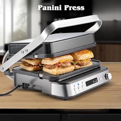 AMZCHEF 4-IN-1 Elektrogrill(Kontaktgrill, Griddle, Waffeleisen, Sandwichmaker)2000W mit 4 antihaftbeschichteten abnehmbaren Platten und frei einstellbarer Zeit- und unabhängiger Temperaturkontrolle – Bild 8