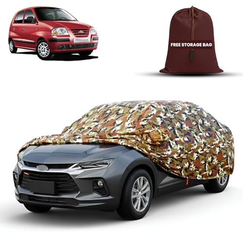 Image of MORNYRAY Car Cover for Hyundai Santro Xing | Fully Waterproof Car Body Cover | with Mirror & Antenna Pocket | Dustproof, Windproof & Anti-Scratch Lining, Camouflage