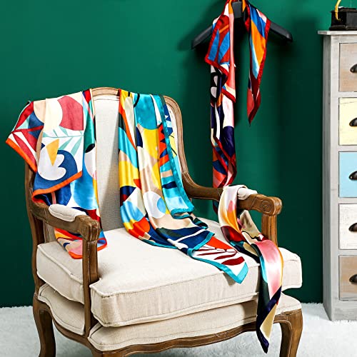 Newcotte 4 Pcs 35'' Large Square Satin Hair Scarf Silk Like Head Scarf Floral Satin Head Wrap Flower Hair Bandana Neck2