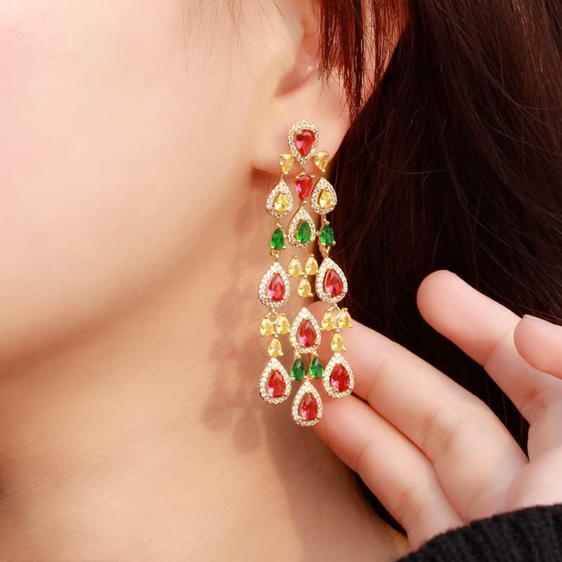 14K Gold Natural Crystal Chandelier Earrings for Women,Dainty Moissanite Tassel Style Long Drop Earrings,Luxury Jewelry Gift for Her - Image 3