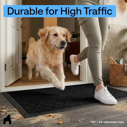Image of GORILLA GRIP WeatherMAX Door Mat, Indoor Outdoor, 47x35, Black Quatrefoil