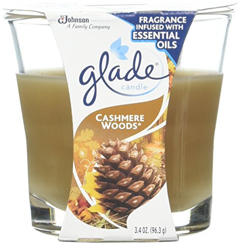 Glade Candle Jar, Air Freshener, 2in1, Cashmere Woods, 2 candles, 3.4 Ounce- Pack of 3