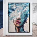DAFLER Figure abstraite peinture à l'huile sur toile impression bleu jeune fille mer fille photo mur art salon décor à la maison peinture à l'huile 30x50cm sans cadre
