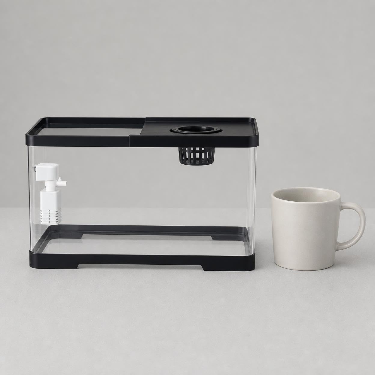 Acquario per principianti, kit starter completo con filtro e pompa inclusi, in vetro nero misterioso, ideale per scrivania e ufficio, 38.8x21.5x21.2cm