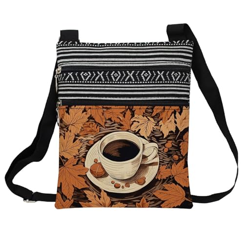 Autumn Coffee Messenger Bag Small Ethnic Pattern Printed Adjustable Strap Crossbody Zipper Bag Autumn Coffee Phone Bag Wallet Cute Shoulder Handbag for Women Friends