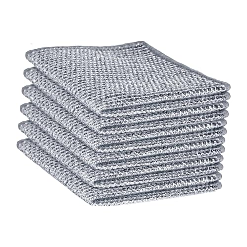 Image of Double Layer Multipurpose Non Scratch Wire Dishcloth, Soft Wire Dishwashing Rag Safe for Non-Stick Cookware, Scrubs & Cleans for Dishes, Sinks, Counters, Stove Tops, Easy Rinsing (6Pcs)