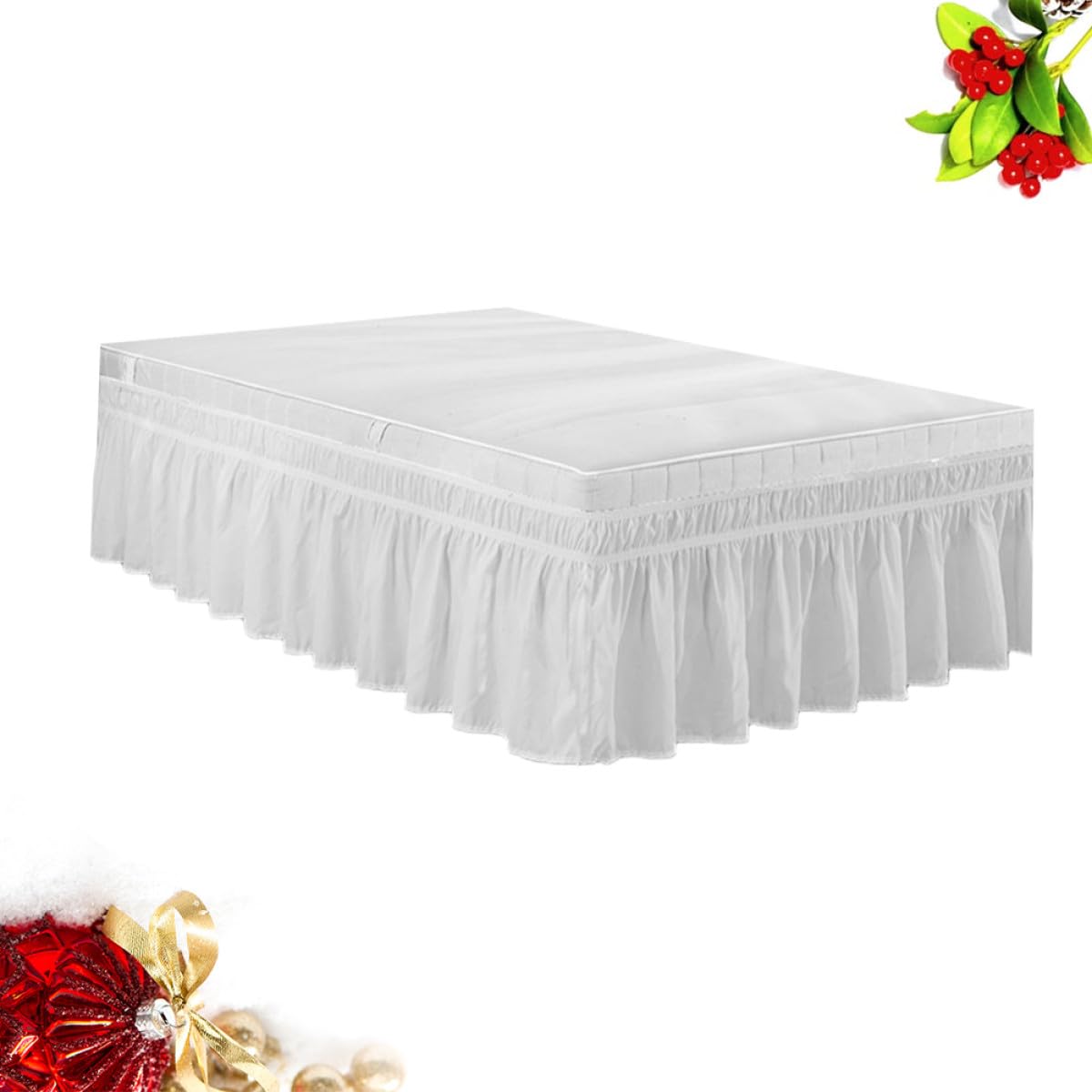 Gonna Copri Letto Matrimoniale Bianca in Poliestere Fascia Elastica e Design Arricciato Elegante per Protezione Completa e Uso Semplice in Casa o Hotel