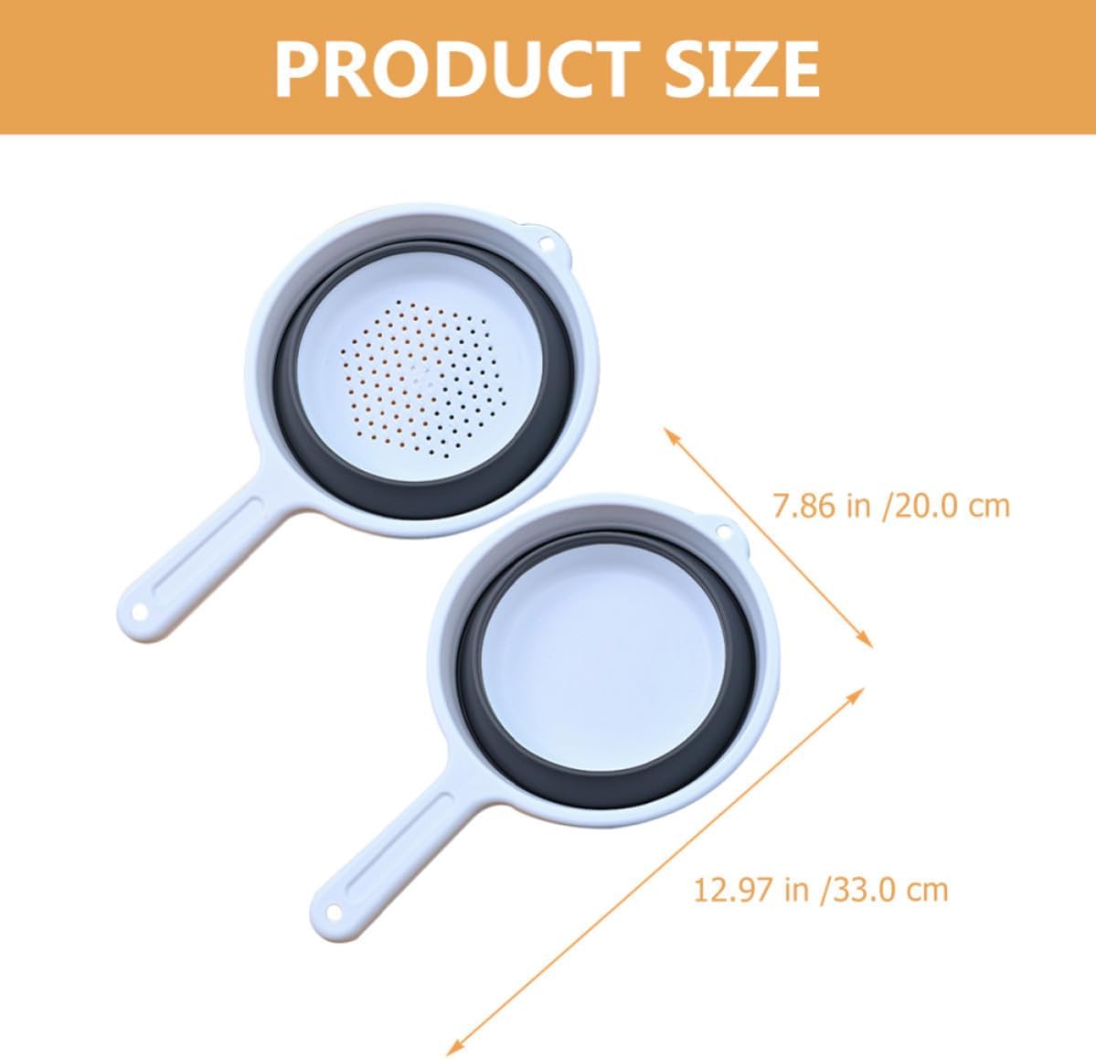 Folding Kitchen Colander Strainer with Long Handle, Plastic Water Scoop for Vegetable and Fruit Drainage, Comfortable to Hold and Strong, for Kitchen and Outdoor Camping