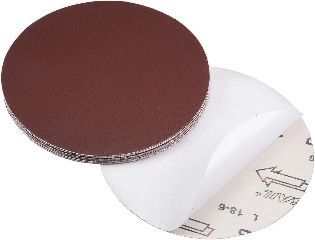 TA-VIGOR Dischi abrasivi PSA grana 240, 20 dischi abrasivi senza foro da 15,2 cm, con gancio e anello, in ossido di alluminio, autoadesivi per levigare legno, vernice, plastica e metallo