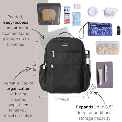Image of Baggallini Women's Tribeca Expandable Laptop Backpack, Black