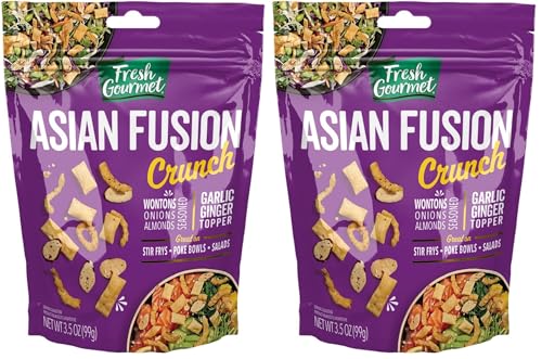 Image of Fresh Gourmet Asian Fusion Crunch - 3.5oz Pouch, Single | Garlic Ginger Wontons, Crispy Onions, Sliced Almonds | Elevate Salads, Poke Bowls, Stir-frys (Pack of 2)