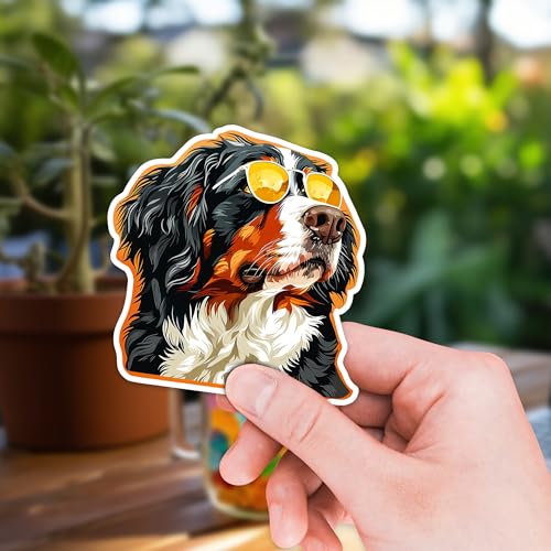 Image of Bernese Mountain Dog Sticker 8 Pcs (Large Size) Vinyl Stickers Laptop Waterproof Decal for Car Bumper Water Bottle Window Funny Party Birthday Decorations - Size 4 Inches