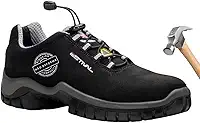 EN1002 Bota De Segurança Masculina - Preto E Cinza, Cano Baixo, Solado Bidensidade PU Amortecedor, Biqueira Composite, Forro Tecido Aerospacer 3D, Cadarço Elástico, Cabedal Microfibra Resistente a Água
