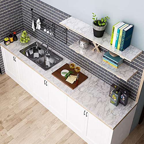 Zibrwuon White/Gray Marble Peel And Stick Wallpaper Waterproof  Self-Adhesive  Removable Gloss Granite Texture Wallpaper Vinyl Film Countertop Stick Paper For Kitchen Furniture (15.7"X394", Gray) #TOP5