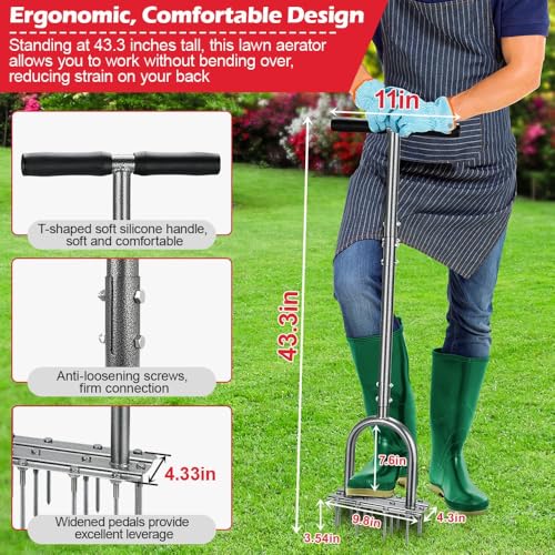 Aérateur de pelouse en métal pré-assemblé de 110 cm de hauteur