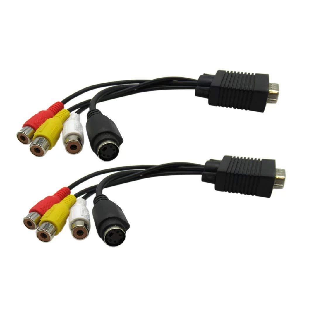 USonline911 2 Pack Premium Black VGA SVGA to S-Video 3 RCA AV TV Out Cable Adapter Converter PC Computer Laptop