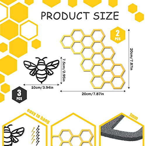 Peryiter 5 Pcs Metal Bee Wall Art Farmhouse Honey Bee Honey Comb Decor Wire Metal Bee Wall Metal Decor Bee Metal Wall Hanging For Living Room Garden Bedroom Office Home (Black, Gold) #TOP1