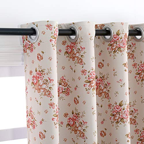 Image of Autumn Dream Rose Beige Blackout Soundproof Curtains Panels for Bedroom Grommet Top Floral Farmhouse Curtains Drapes for Living Room, Dining Room,52 by 96Inch