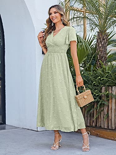Image of Simplee Women's Boho Floral Maxi Dress Flowy Casual V Neck Short Sleeve Wedding Guest Holiday Beach Long Dress