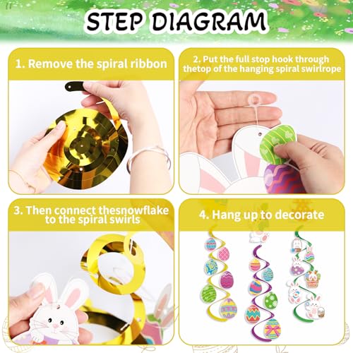 Image of Easter Decorations, Kaluofan Easter Hanging Decorations, Cute Colorful Eggs Chick Carrot E-aster Decorations for Home Office School, Unique Hanging Swirl Decorations