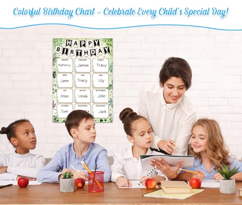 Image of GMEMNOV Birthday Chart for Classroom - Birthday Poster Chart Reusable Laminated Classroom Happy Birth Day Poster Bulletin Board Decorations Back to School Teacher Supplies