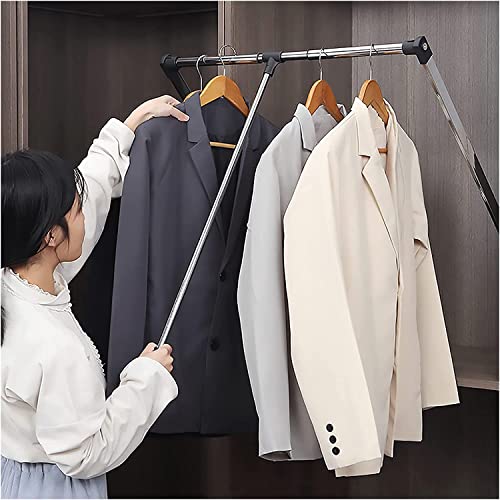 Myoyay Pull Down Closet Rod Heavy Duty Clothes Rail Two-Way Buffering Closet Rod Cloakroom Lift Clothes Hanger Home Clothes Storage Suitable For Wardrobe Interior Width 35-48 Inches #TOP5