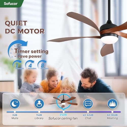 Miniatura 4 de Sofucor 132 Cm Ventilador De Techo Con Luz Led, 6 Velocidades, Mando, Temporizador, Motor Dc, Silencioso Ventilador Techo Con Lampara Para Dormitorio Salon