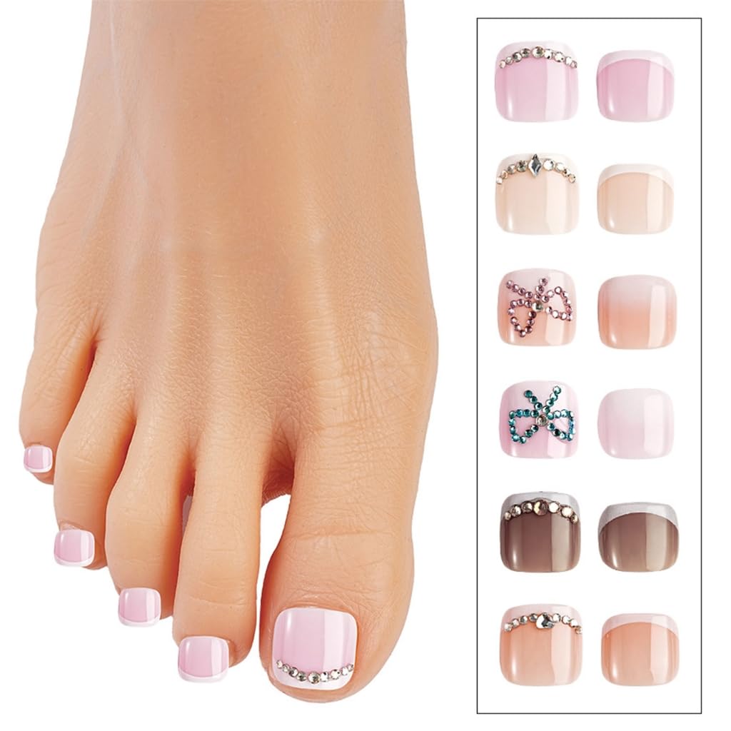 Full Cover Fake Toe Nails 120Pcs Quick Application Toenails Long Wear Home Manicure Fashion Toenail Enhancement