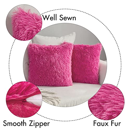 Image of MIULEE Pack of 2 Luxury Faux Fur Throw Pillow Cover Deluxe Decorative Winter Plush Pillow Case Cushion Cover Shell for Sofa Bedroom Car 16 x 16 Inch Hot Pink