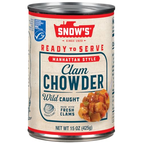 Snow's Manhattan Clam Chowder, 15 oz Can - 11g Protein per Serving - Ready-to-Serve Authentic Manhattan Style Recipe