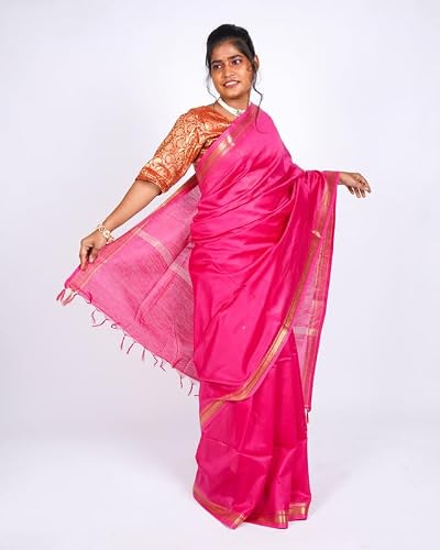 Anuttara pink maheshwari silk saree – image 4