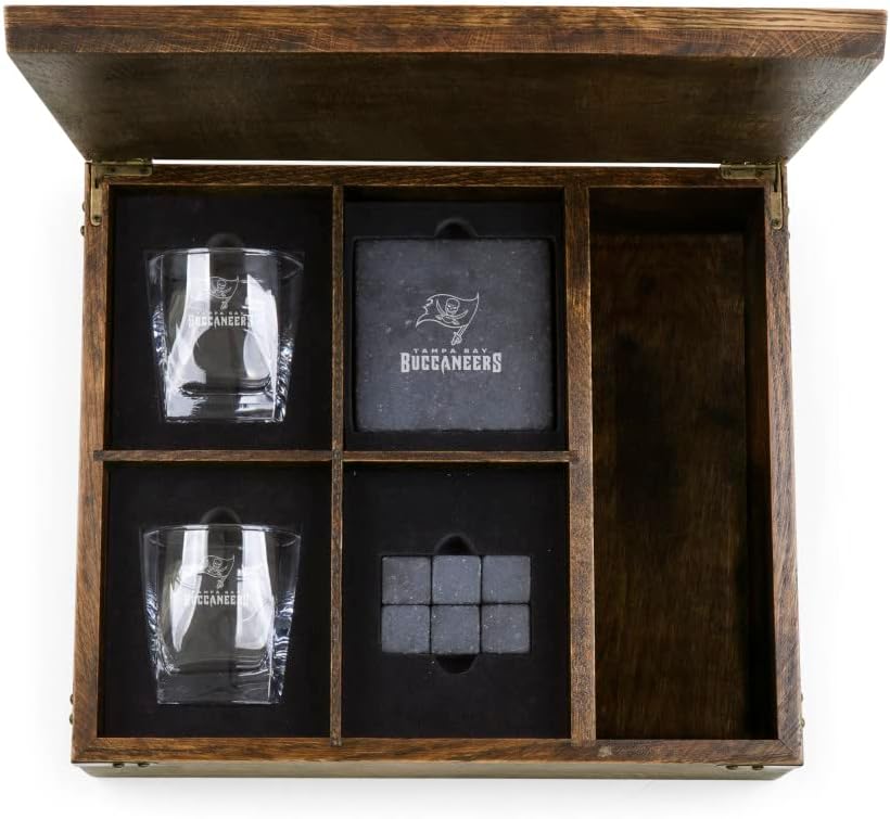PICNIC TIME NFL unisex-adult NFL Whiskey Box Gift Set, Whiskey Glasses Set of 2, Whiskey Stones Gift Set