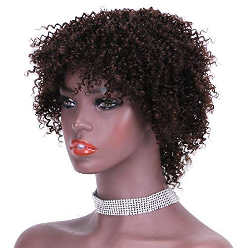 Zhenlisi Dark Brown Color Afro Kinky Curly Short Curly Human Hair Wigs Brazilian Virgin Hair Wigs For Black Women(2#) #TOP3