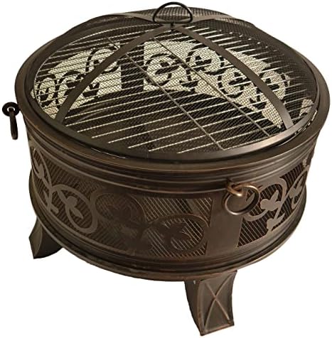 Bluegrass Living 26 Inch Steel Deep Bowl Fire Pit with Cooking Grid, Weather Cover, Spark Screen, and Poker - Model# BFPW26W-CC