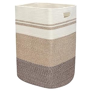 Fixwal 75L Rope Basket, 16x13x22 Inches Large Woven Laundry Hamper for Living Room, Toys, Towels, Clothes Baby Nursery Bin, Gradient Brown