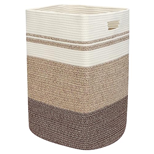 Fixwal 75L Rope Basket, 16x13x22 Inches Large Woven Laundry Hamper for Living Room, Toys, Towels, Clothes Baby Nursery Bin, Gradient Brown