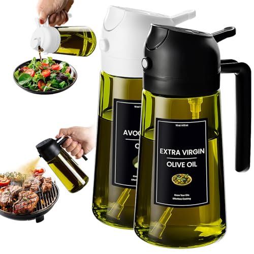 Image of CXINYI - 16oz /470ml Olive Oil Dispenser for Kitchen with Stickers - 2 in 1 Olive Oil Sprayer for Cooking, Air Fryer, and Salad, Black&White (Light-Proof Kitchen Gadget)