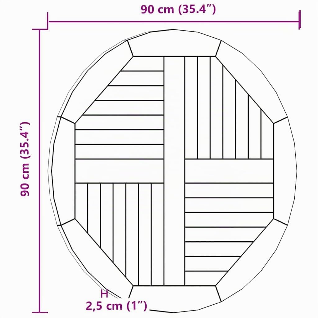 vidaXL Teak Massiv Tischplatte Massivholzplatte Holzplatte Ersatztischplatte Holz Platte für Esstisch Esszimmertisch Rund 2,5cm 90cm