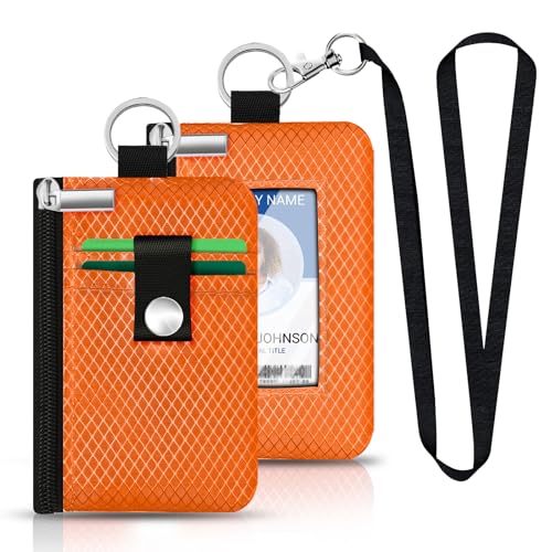 Image of Minimalist RFID Blocking Small Wallet with ID Window,WaterResistant Zip Id Case Wallet with Lanyard Keychain for Cards,Cash,Travel,Women,Men (Orange)